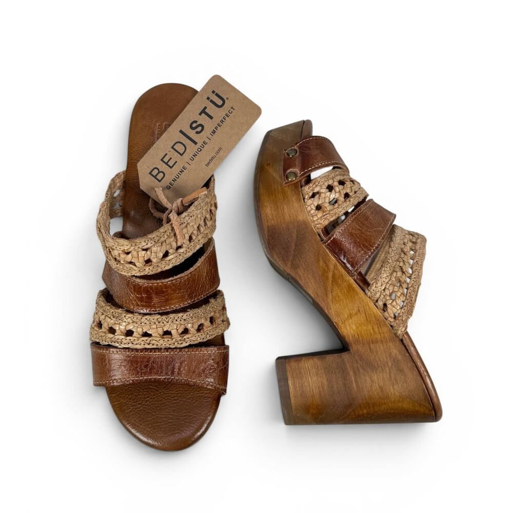 Bed Stu Crystal Platform Clog Womens 9.5 Brown Leather Woven Wood Heel Boho Mule